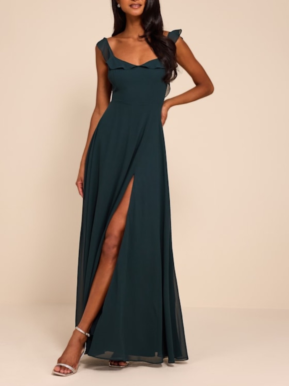 Lulus Dreamy Admiration Emerald Green Ruffled Maxi Dress - Size S